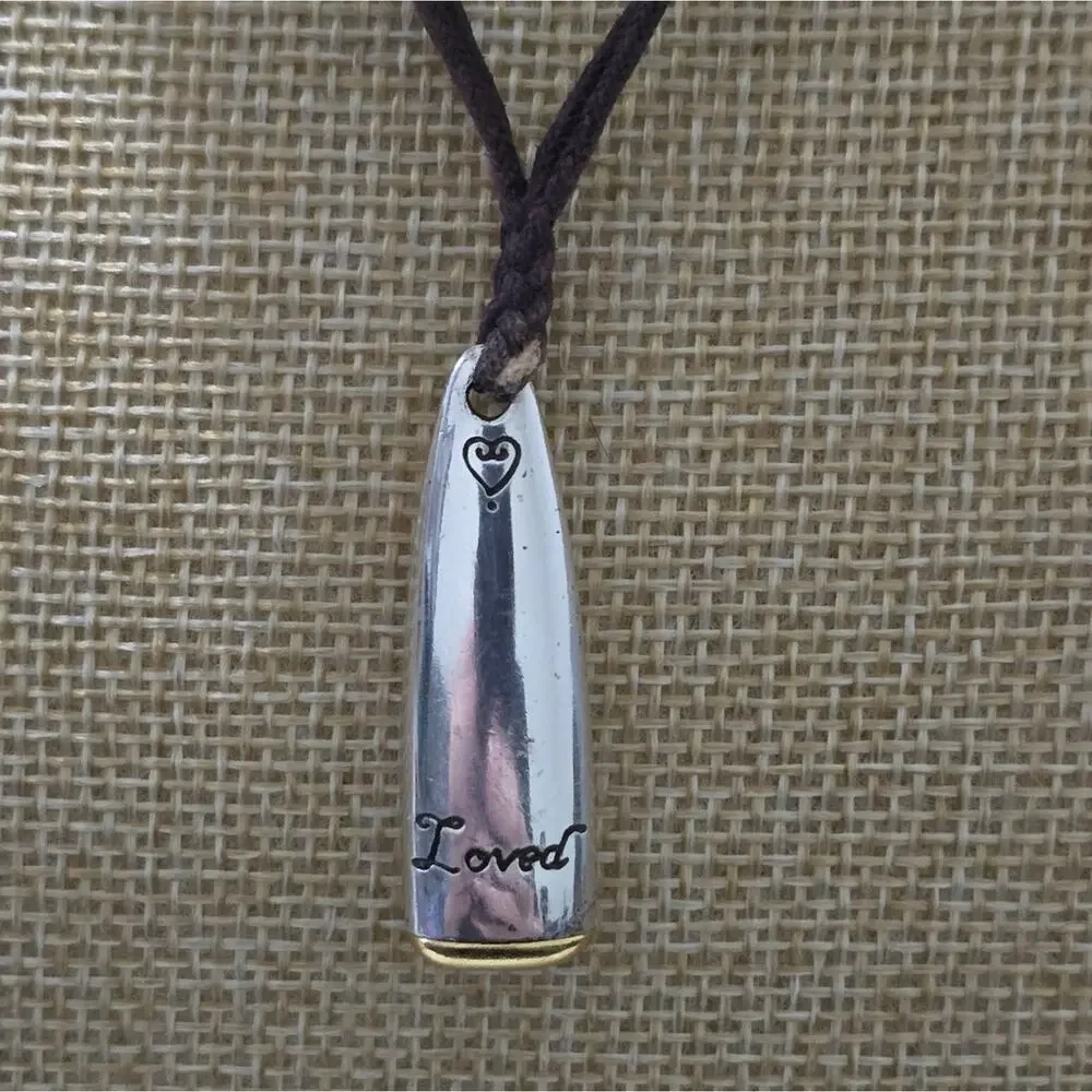 Brighton Loved Heart Silver Gold Tone Bullet Pendant Brown Cord‎ Necklace